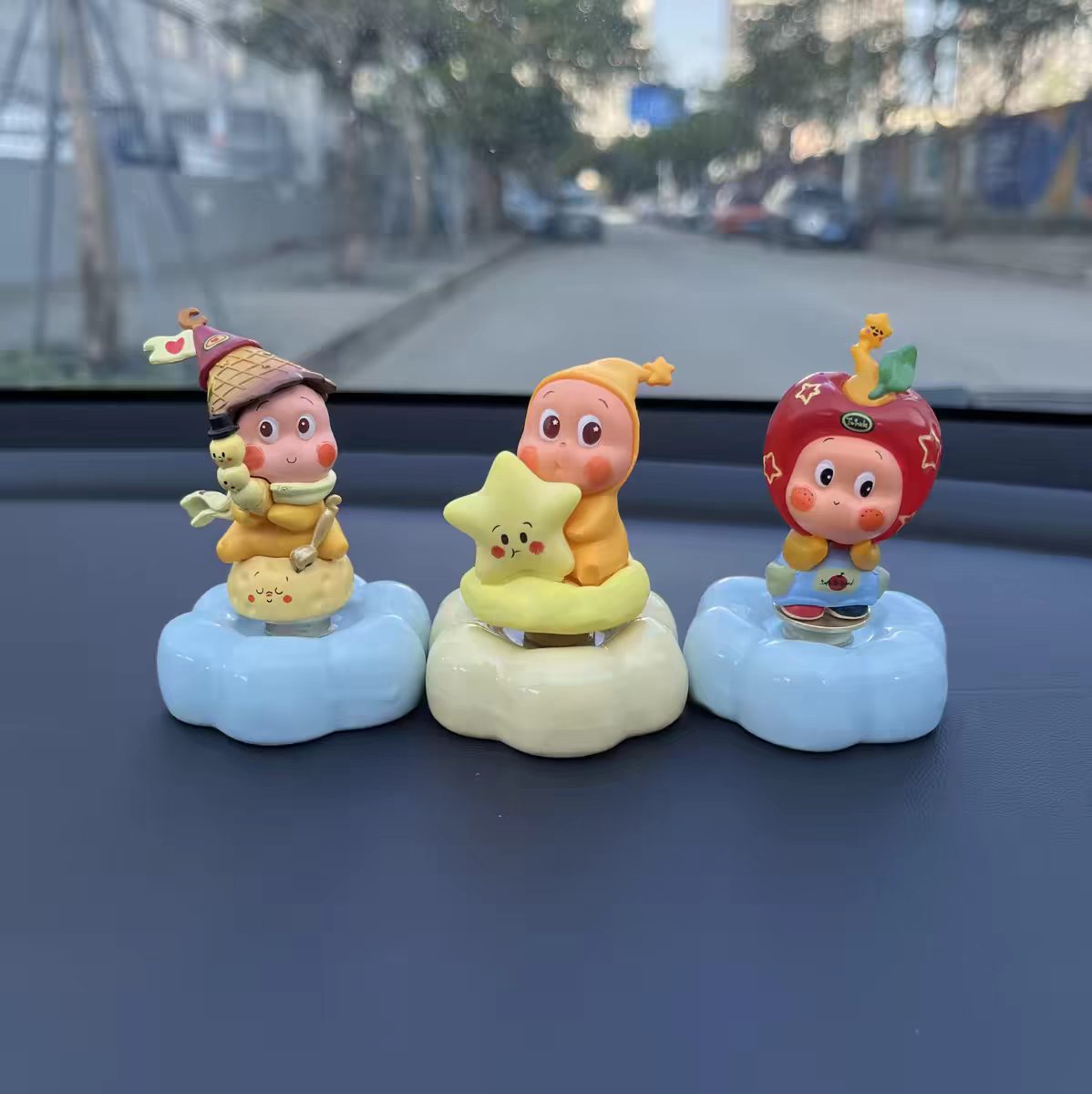 Kawaii Cartoon Elf Car Dashboard Figurine on Rotating Cloud Base — 6 Characters