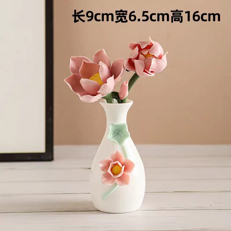 Jingdezhen White Porcelain Relief Vase with Ceramic Flower Arrangement — Lotus, Peony & Plum Blossom, 5 Styles