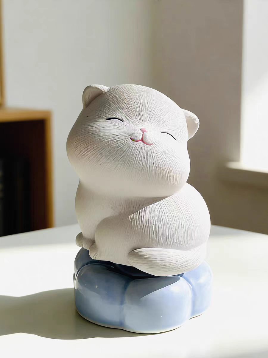Kawaii Meditating Cat Figurine on Rotating Base — Prayer Pumpkin & Zen Cloud, 2 Styles