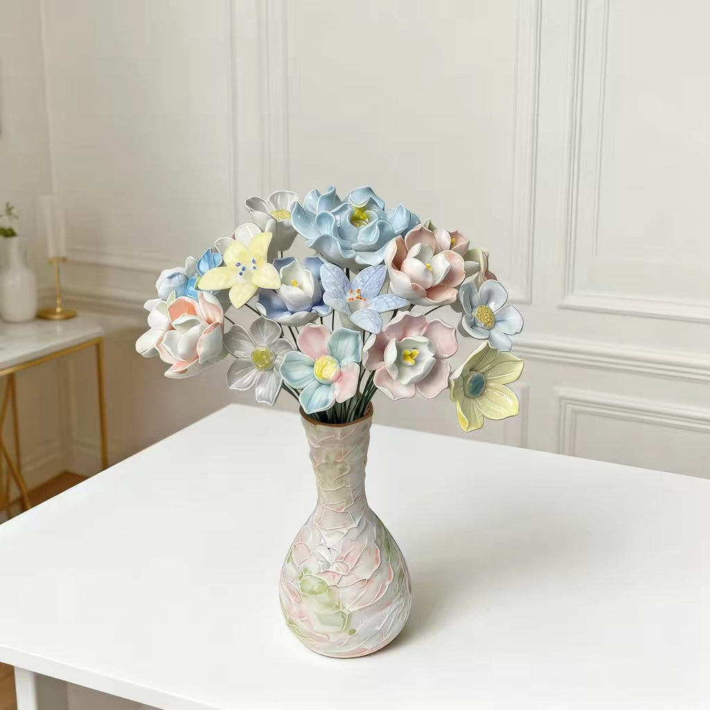 Jingdezhen Ceramic Pastel Dream Bouquet — Mosaic & Crackle Glaze Vase Collection