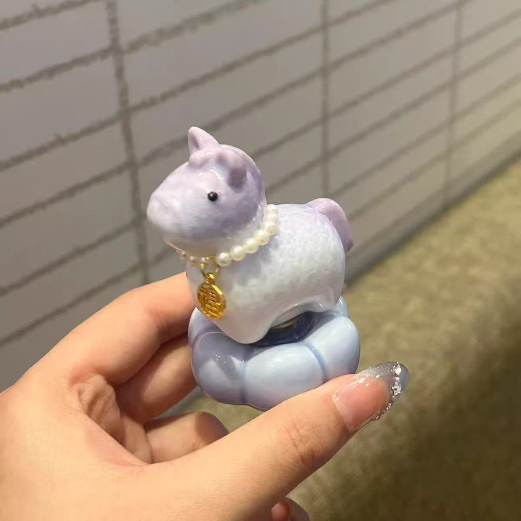 Lucky Fortune Horse Bobblehead Figurine — Pearl Necklace & Fu Charm Cloud Base Series