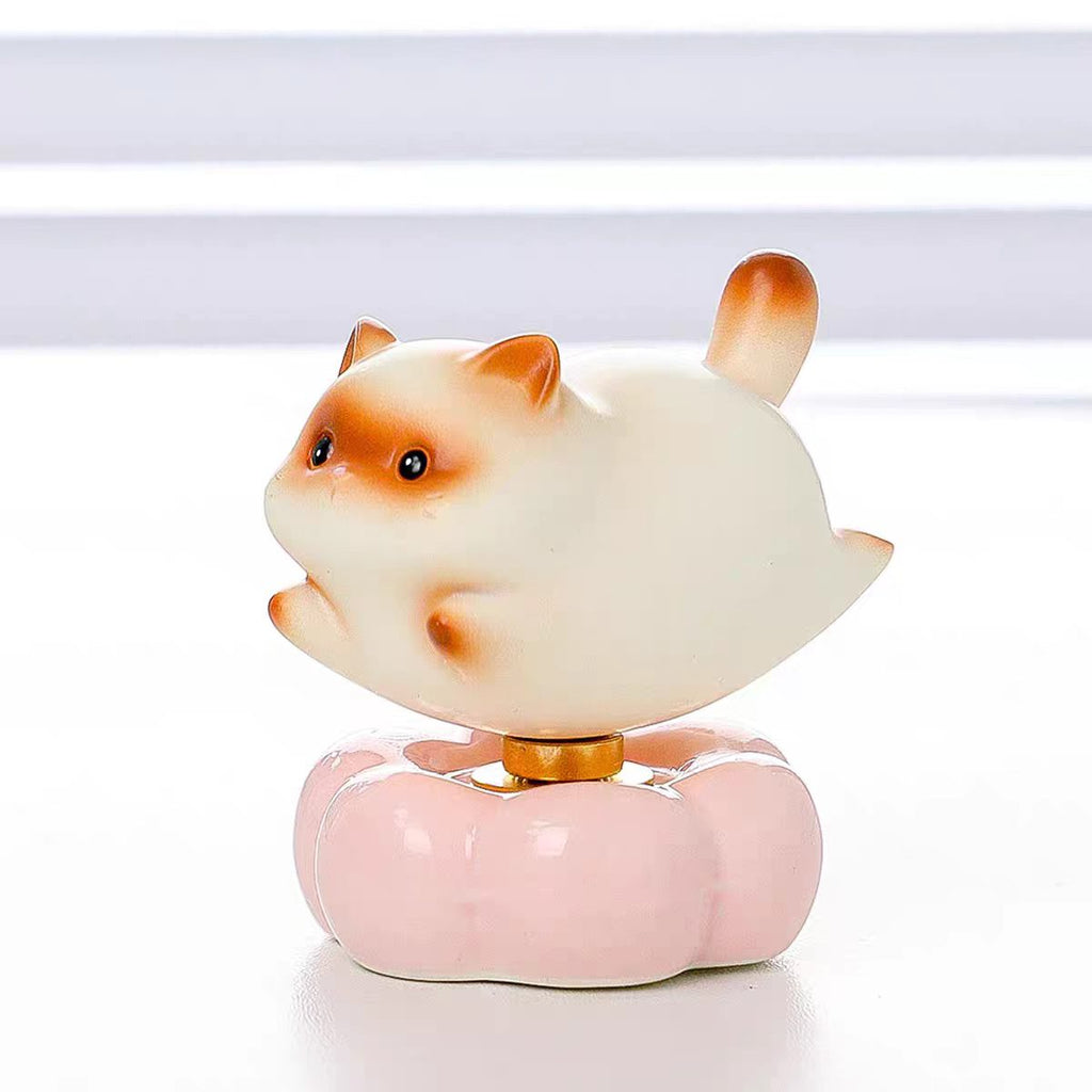 Chubby Cat Bobblehead Figurine — Pink Pumpkin Base Desk & Car Decor Collection