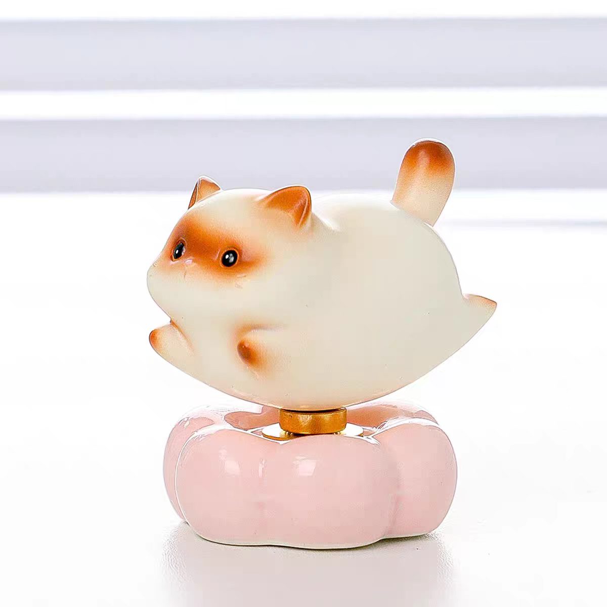 Chubby Cat Bobblehead Figurine — Pink Pumpkin Base Desk & Car Decor Collection