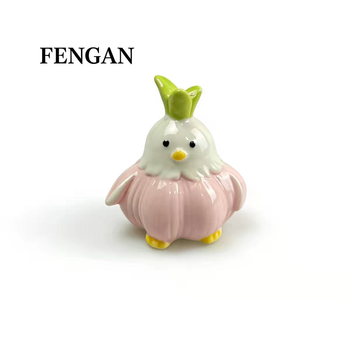 Ceramic Garlic Chick Spinning Bobblehead — Green Crown Pastel Pumpkin Base Desk Decor Collection