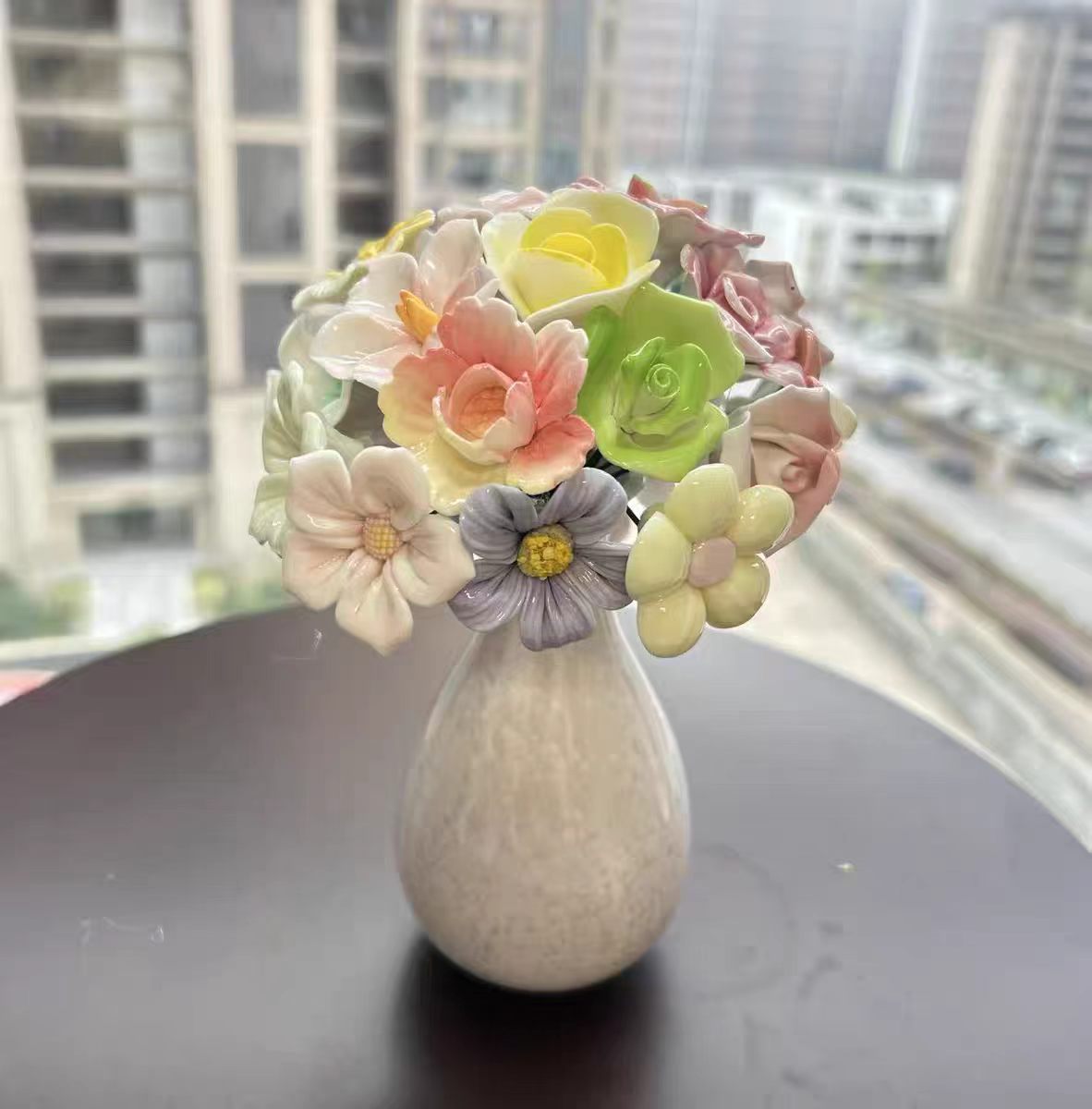 Jingdezhen Ceramic Rose Bouquet — Speckle-Glaze Round Belly & Teardrop Vase Collection
