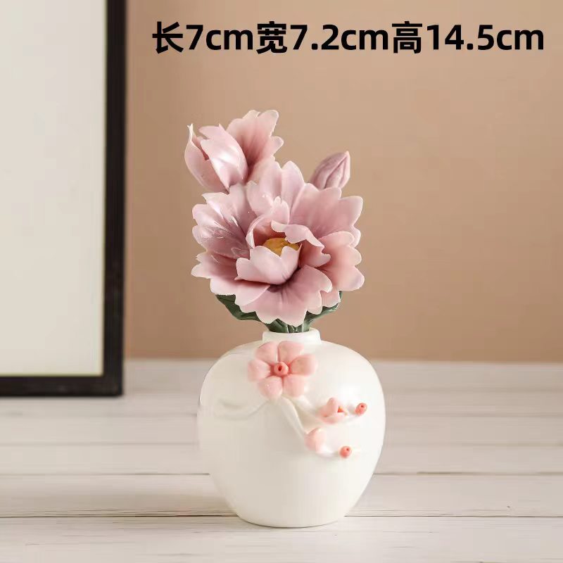 Jingdezhen White Porcelain Relief Vase with Ceramic Flower Arrangement — Lotus, Peony & Plum Blossom, 5 Styles
