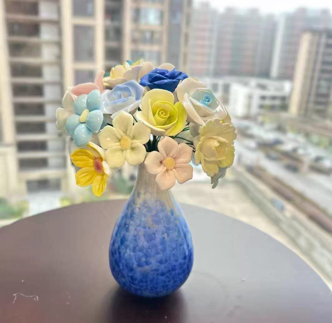 Jingdezhen Ceramic Rose Bouquet — Speckle-Glaze Round Belly & Teardrop Vase Collection