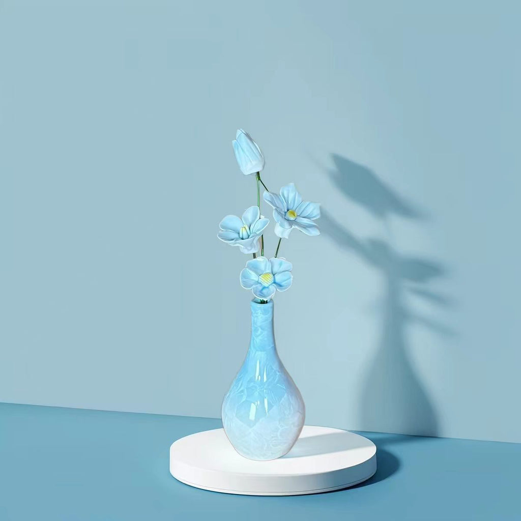 Jingdezhen Ceramic Cool-Tone Flower Bouquet — Crackle Glaze Teardrop Bud Vase Decor