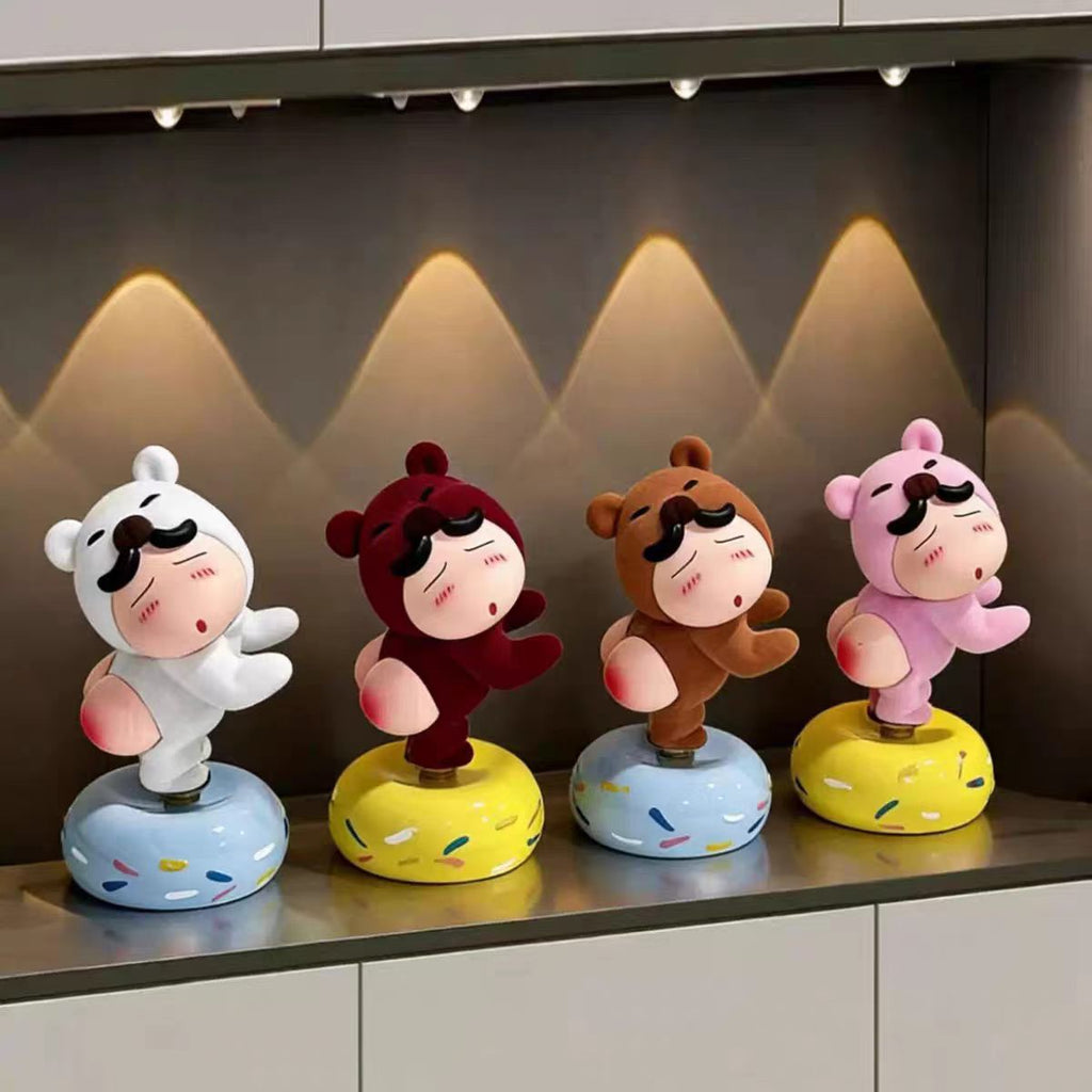 Kawaii Dancing Bear Costume Figurine on Rotating Sprinkle Donut Base — 4 Colours