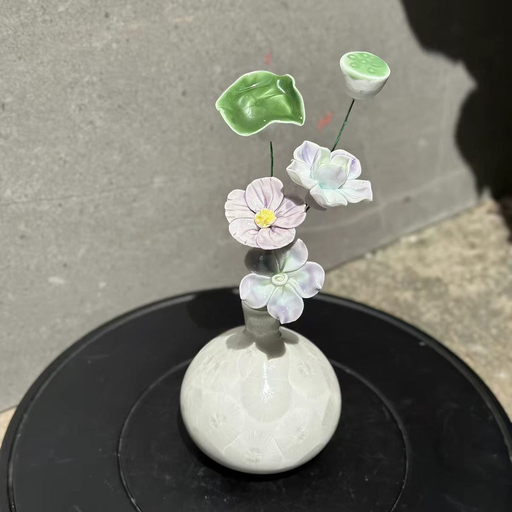 Jingdezhen Ceramic Lotus Flower Vase Arrangement — Handcrafted Porcelain Blossom Desk Decor