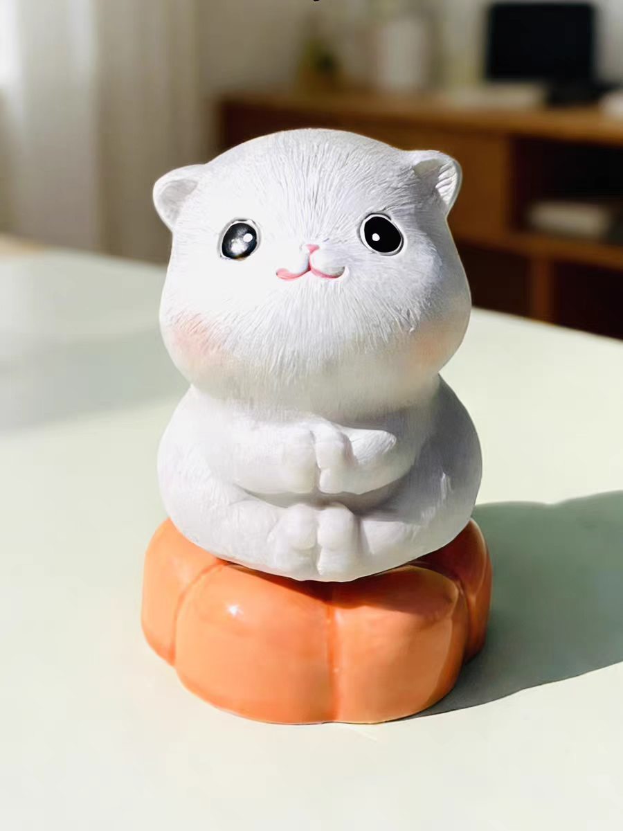 Kawaii Meditating Cat Figurine on Rotating Base — Prayer Pumpkin & Zen Cloud, 2 Styles