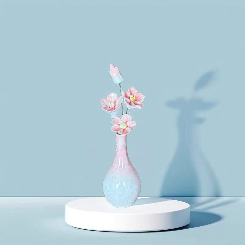 Jingdezhen Ceramic Cool-Tone Flower Bouquet — Crackle Glaze Teardrop Bud Vase Decor