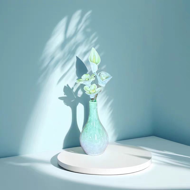 Jingdezhen Ceramic Cool-Tone Flower Bouquet — Crackle Glaze Teardrop Bud Vase Decor