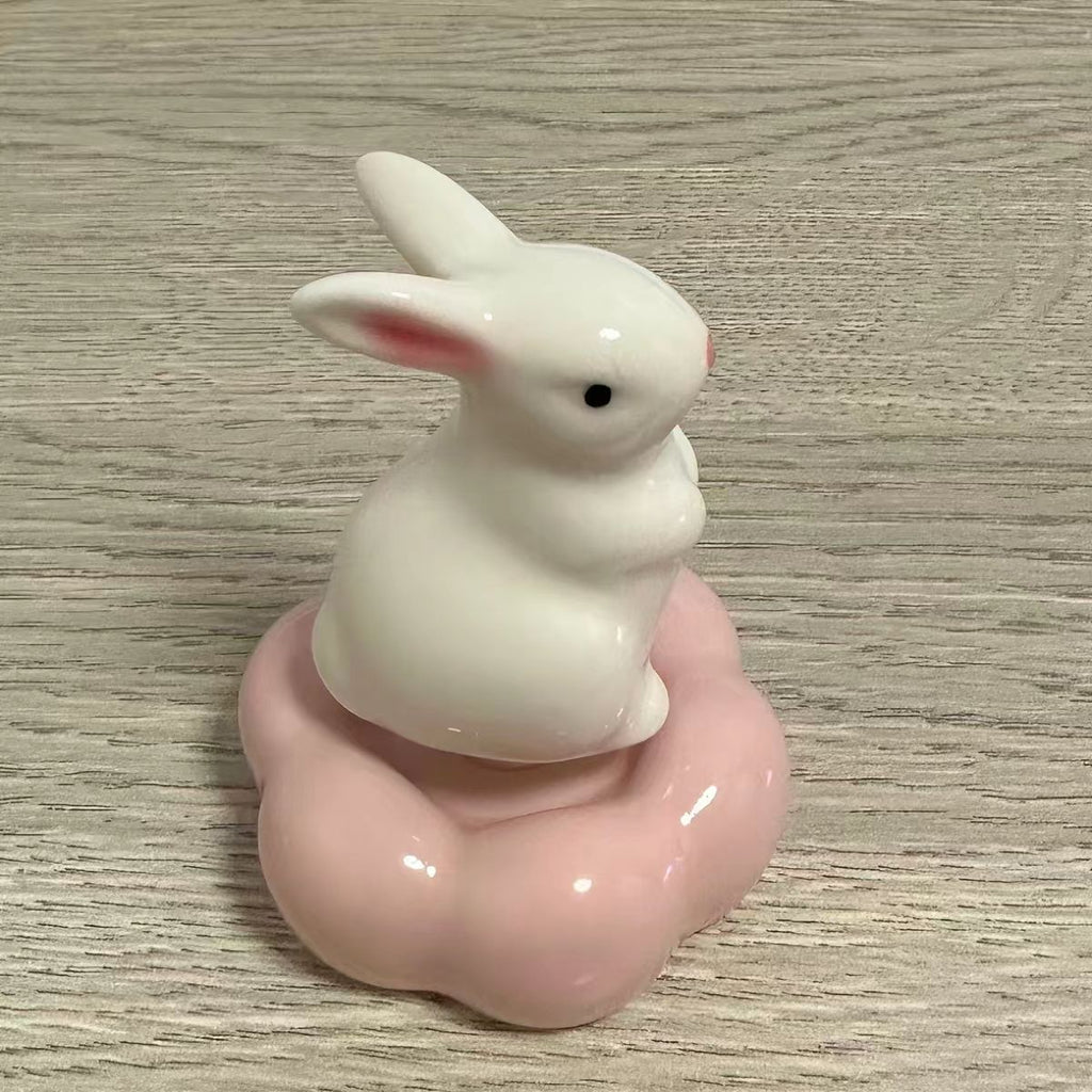 Jingdezhen Ceramic Cloud Bunny Figurine — Cute Rabbit Desk Decor & Gift Collection