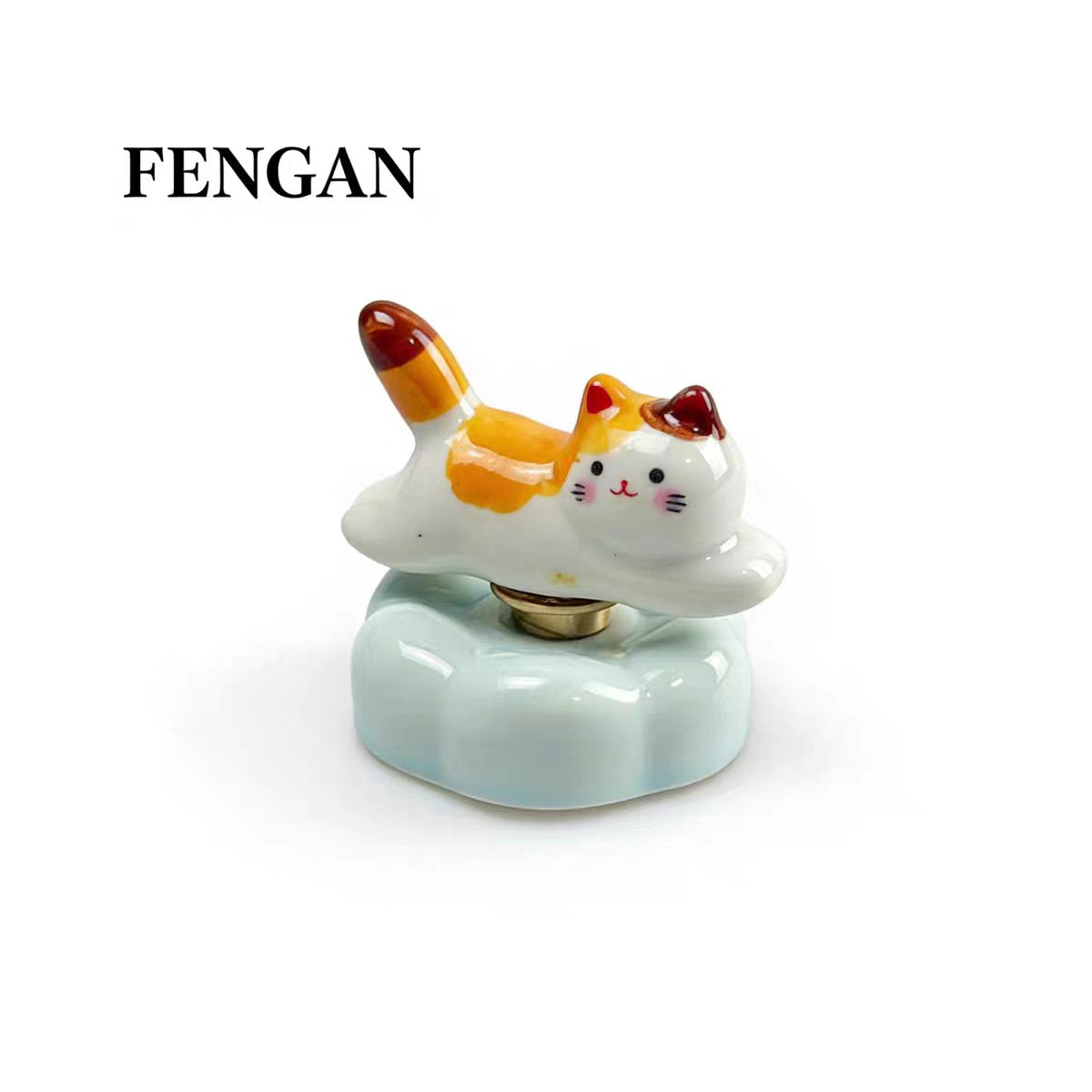 Ceramic Lazy Cat Figurine — Cloud Base Bobblehead & Standalone Desk Decor Collection