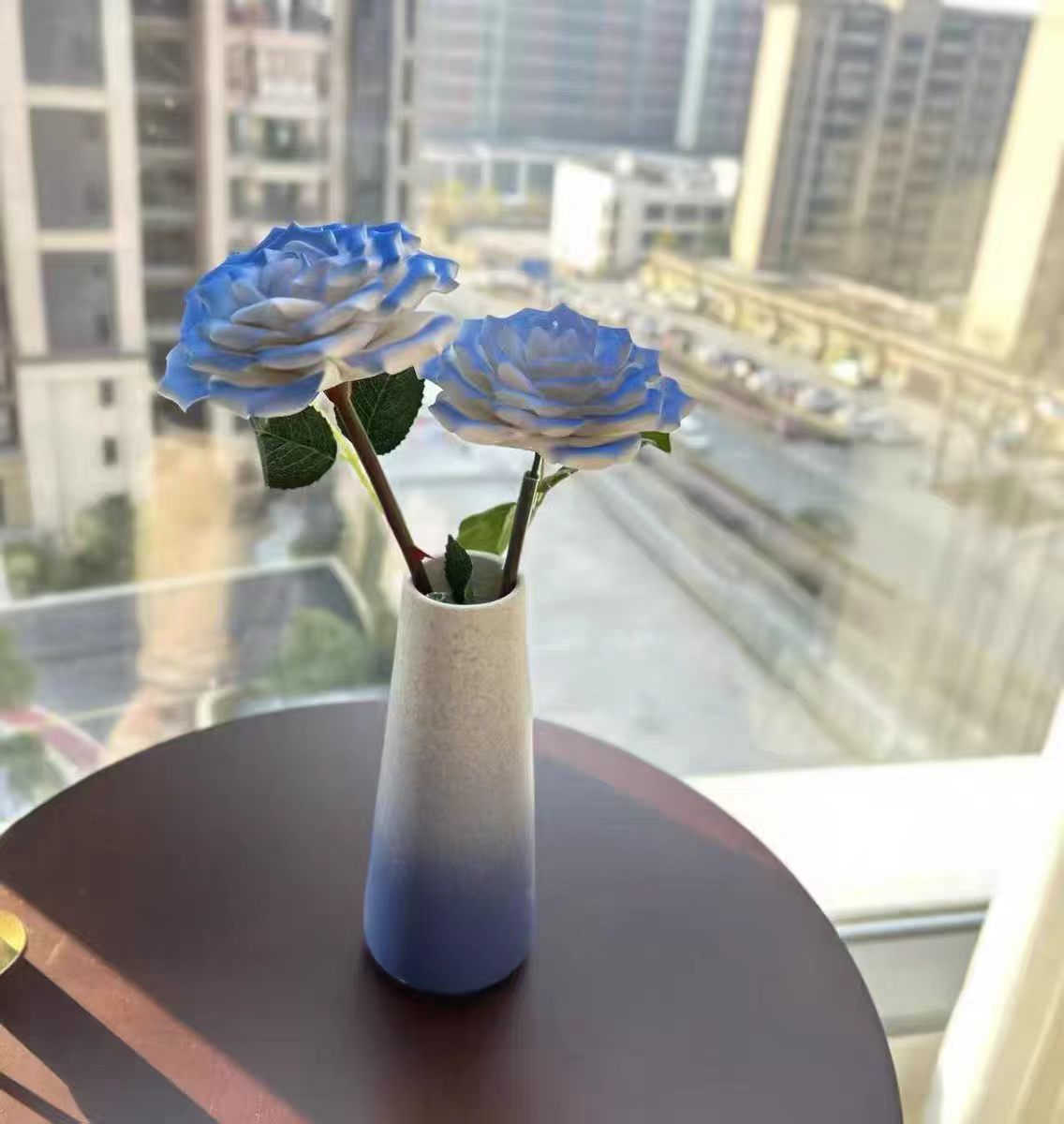 Jingdezhen Ceramic Cosmos & Rose Bouquet — Gradient Matte Cone & Round Belly Vase Collection