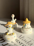 Kawaii Chubby Duck Figurine on Rotating Sprinkle Donut Base — Straw Hat & Classic Duck, 2 Styles