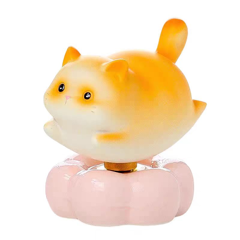 Chubby Cat Bobblehead Figurine — Pink Pumpkin Base Desk & Car Decor Collection