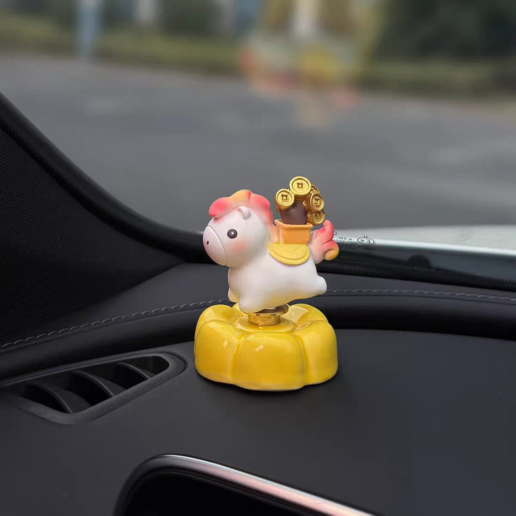 Cute Unicorn Bobblehead Car Dashboard Figurine — Fortune & Flower Pumpkin Base Series
