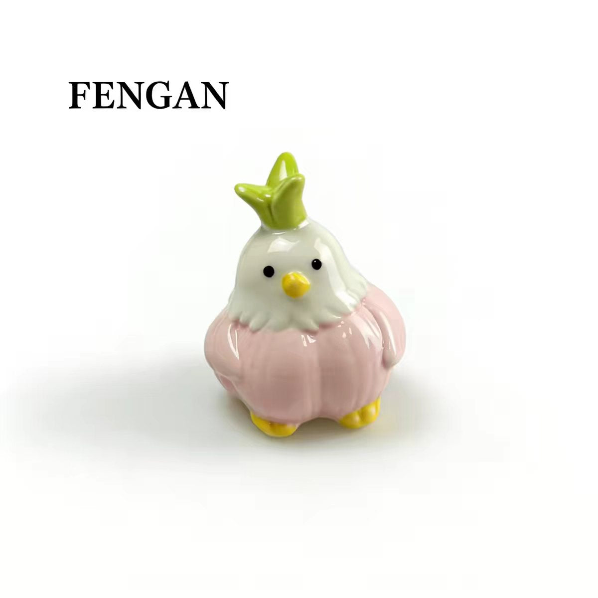 Ceramic Garlic Chick Spinning Bobblehead — Green Crown Pastel Pumpkin Base Desk Decor Collection
