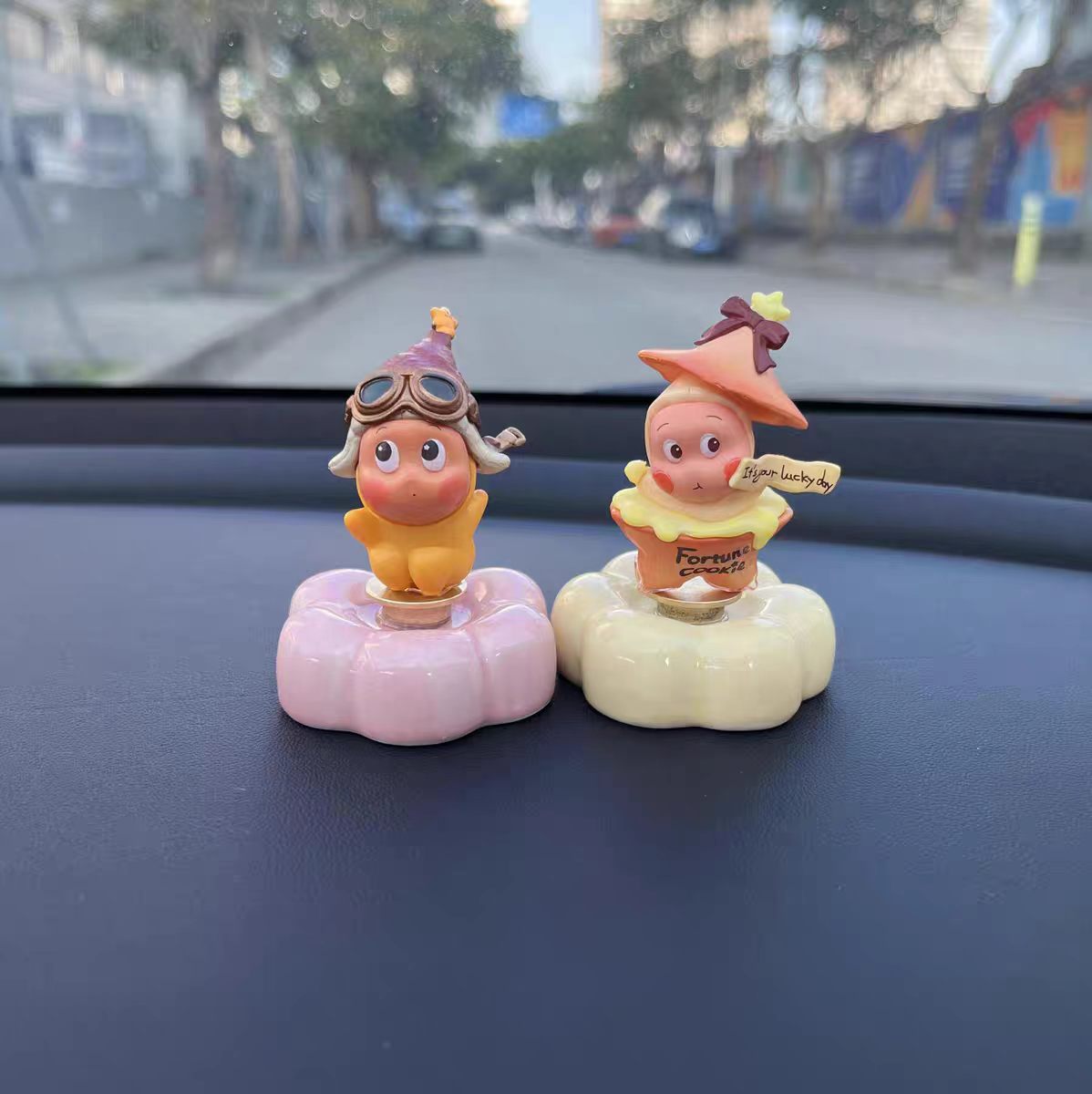 Kawaii Cartoon Elf Car Dashboard Figurine on Rotating Cloud Base — 6 Characters