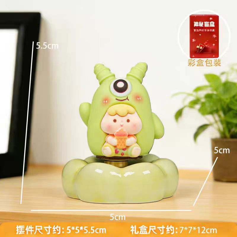 Kawaii Monster Costume Girl Figurine on Rotating Green Cloud Base — Blind Box, Gift Box Included