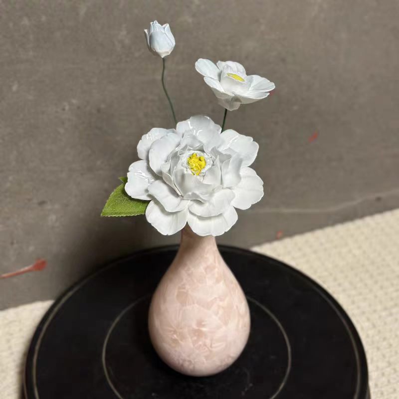 Jingdezhen Ceramic Peony Trio — Crackle & Matte Teardrop Vase, 3 Colorways