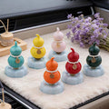 Chinese Lucky Gourd Fu Charm Figurine on Rotating Cloud Base — Pearl Necklace & Gold Fu Pendant, 7 Colours
