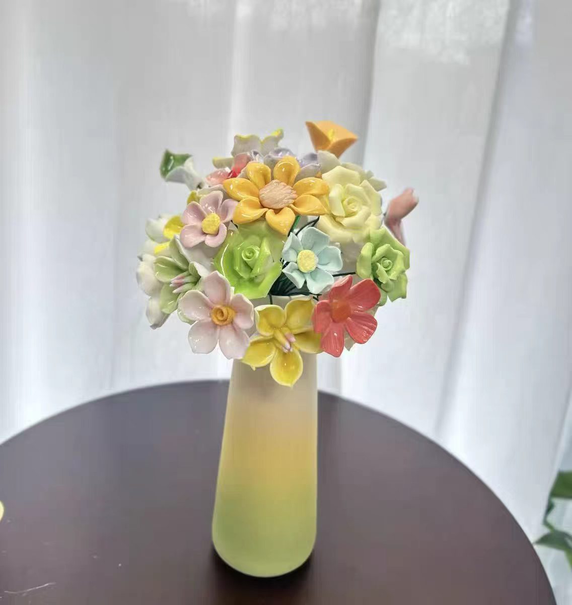 Jingdezhen Ceramic Spring Medley Bouquet — Lemon Yellow Gradient Cone Vase