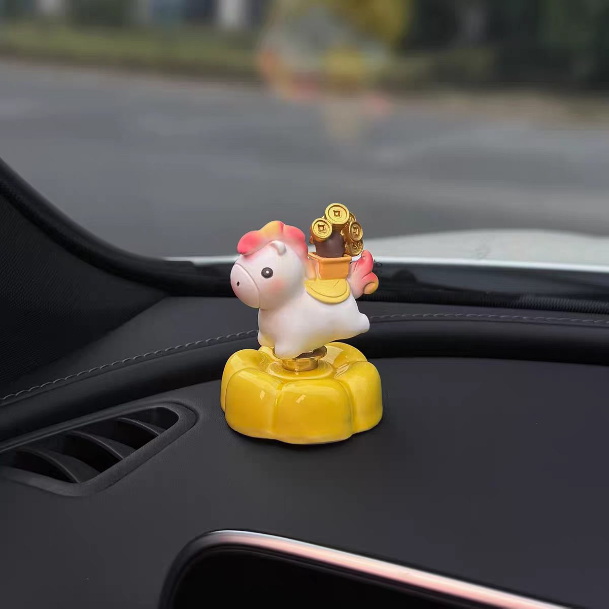 Cute Unicorn Car Dashboard Figurine on Rotating Flower Base — Rainbow & Fortune Styles, 4 Styles