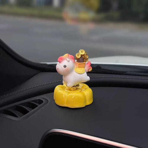 Cute Unicorn Car Dashboard Figurine on Rotating Flower Base — Rainbow & Fortune Styles, 4 Styles