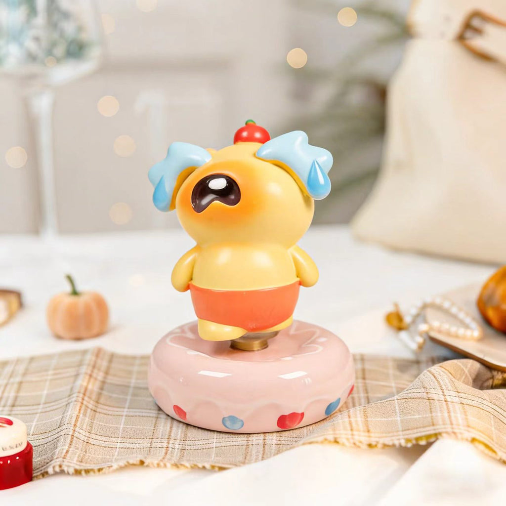 Kawaii Chubby Hippo Figurine on Rotating Donut Base — Angry, Crying, Swimming & Scooter, 4 Styles