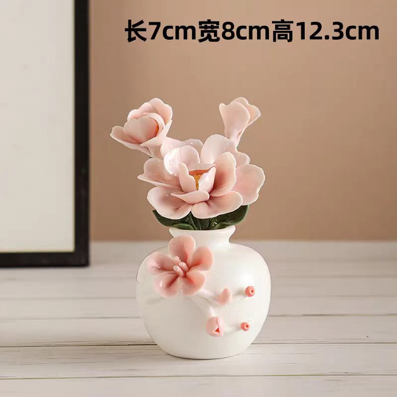 Jingdezhen White Porcelain Relief Vase with Ceramic Flower Arrangement — Lotus, Peony & Plum Blossom, 5 Styles