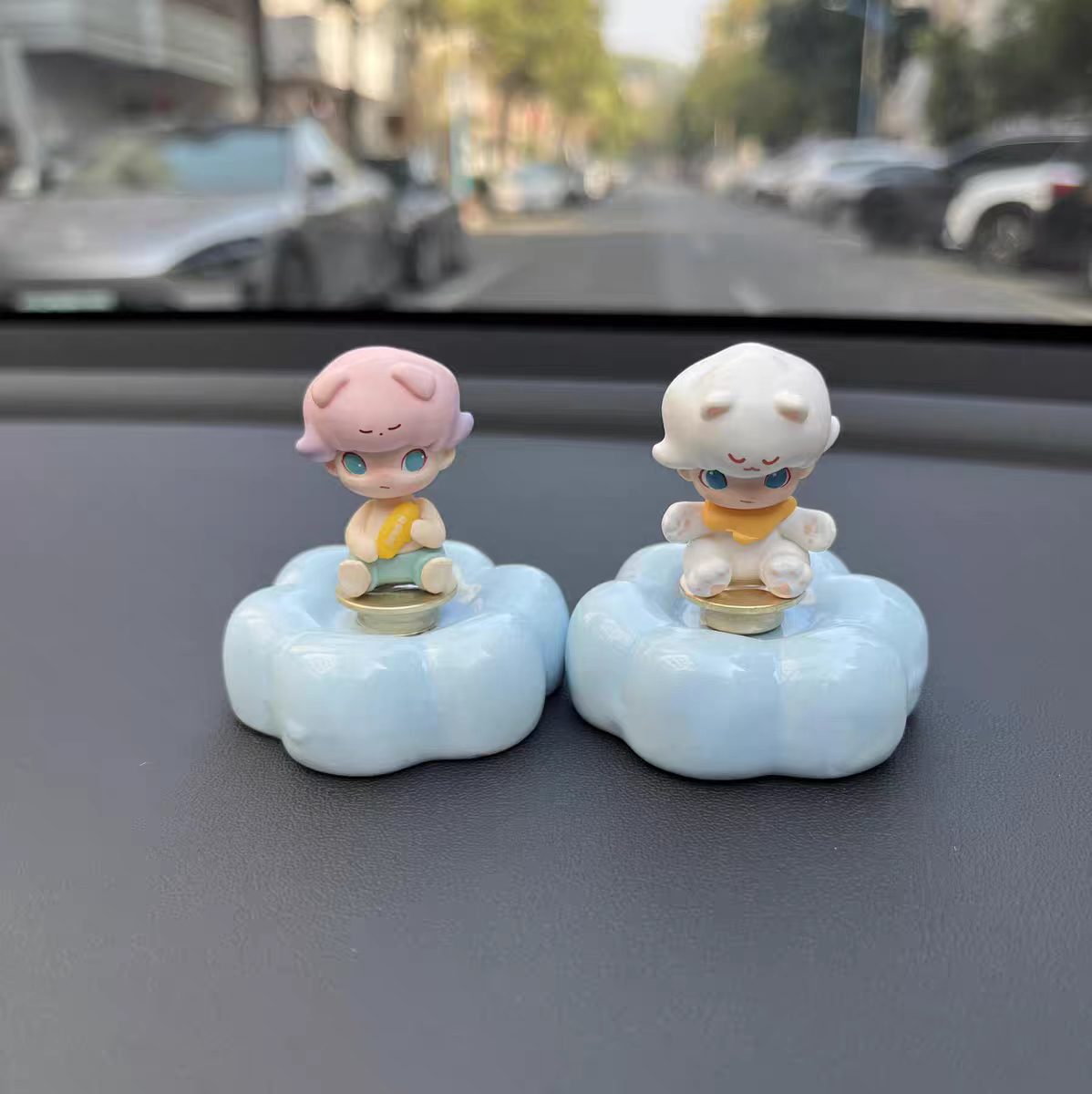 Cute Cloud Base Character Figurine Duo Set — Car Dashboard & Desk Decor