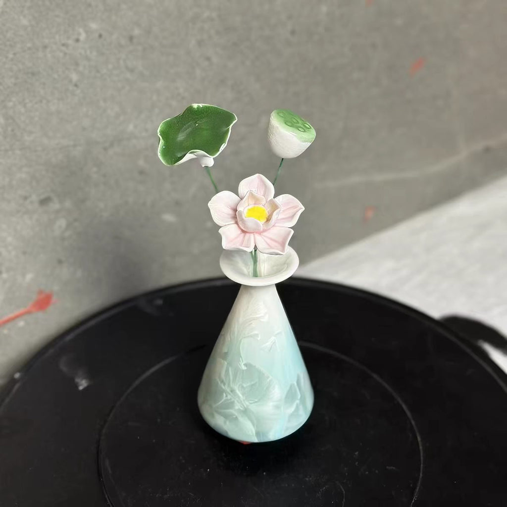 Jingdezhen Handcrafted Ceramic Flower Arrangement — Glazed Porcelain Blossom Vase Decor
