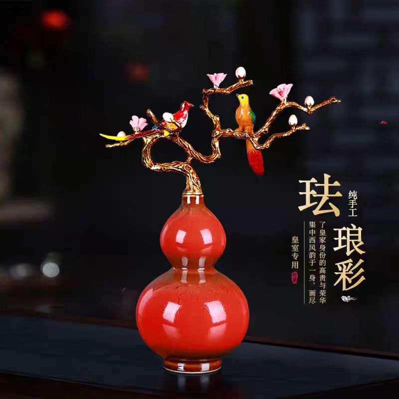 Jingdezhen Lucky Gourd Ceramic Vase — Gold Branch & Enamel Decoration Fortune Home Decor