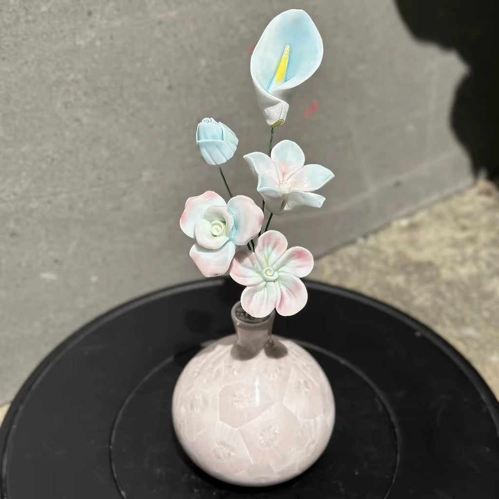 Jingdezhen Ceramic Lotus Flower Vase Arrangement — Handcrafted Porcelain Blossom Desk Decor