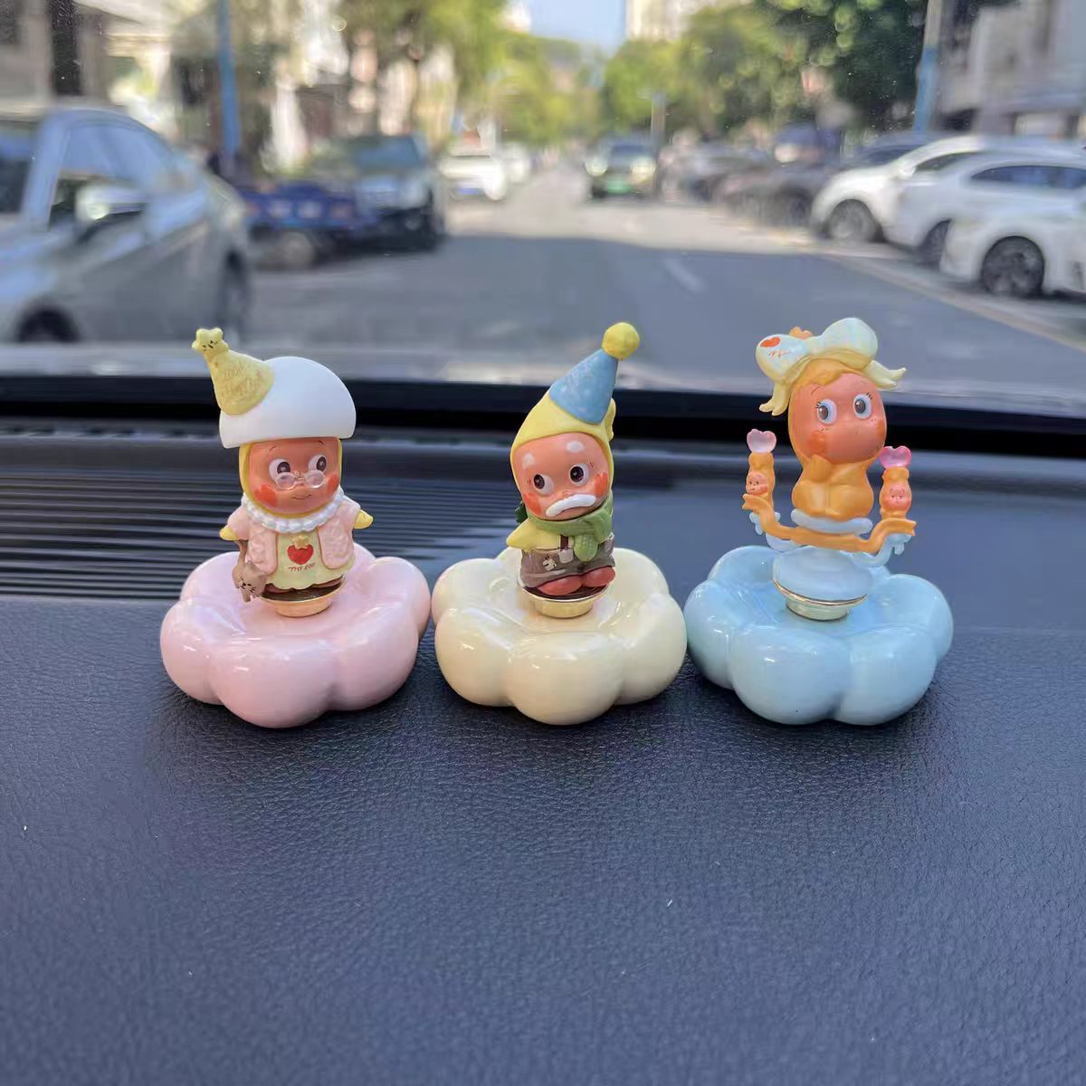 Kawaii Fantasy Character Figurine on Rotating Pumpkin Cloud Base — Car Dashboard Trio Series, 8+ Styles