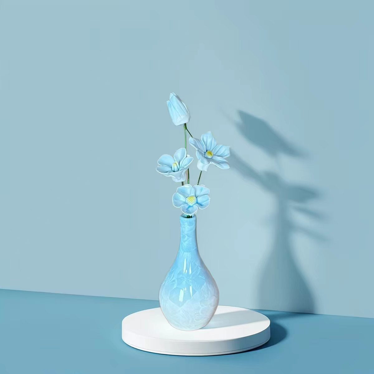 Jingdezhen Ceramic Cool-Tone Flower Bouquet — Crackle Glaze Teardrop Bud Vase Decor