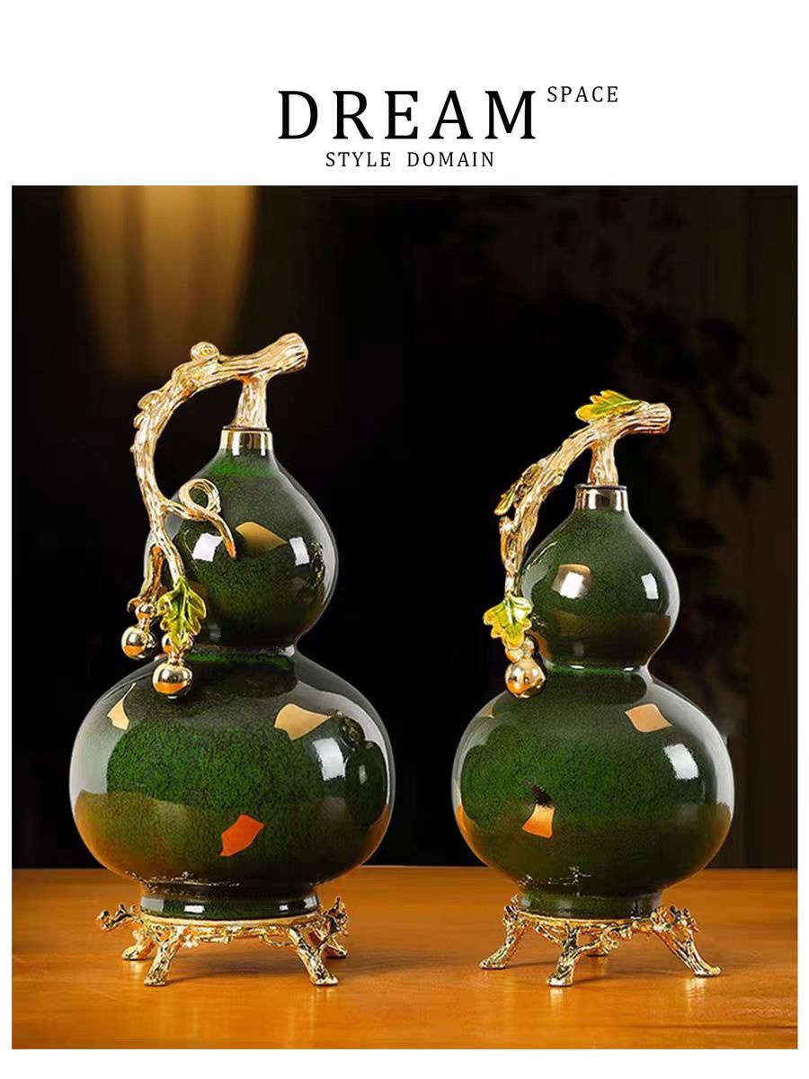 Jingdezhen Lucky Gourd Ceramic Vase — Gold Branch & Enamel Decoration Fortune Home Decor