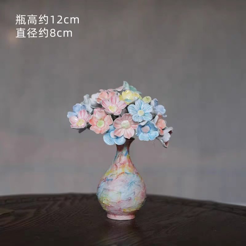 Jingdezhen Ceramic Pastel Flower Ball — Brushstroke Glaze Gourd Vase Arrangement