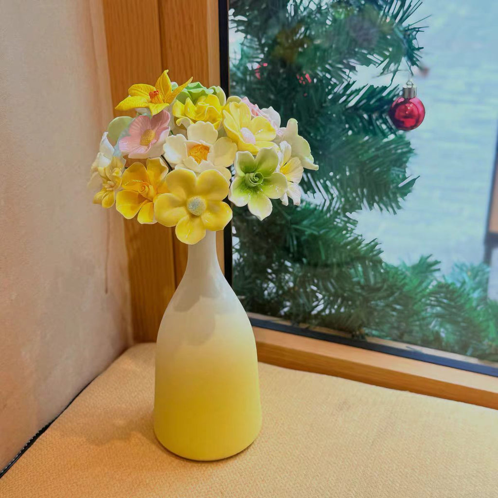 Jingdezhen Ceramic Mixed Flower Bouquet — Gradient Bottle Vase Window Series