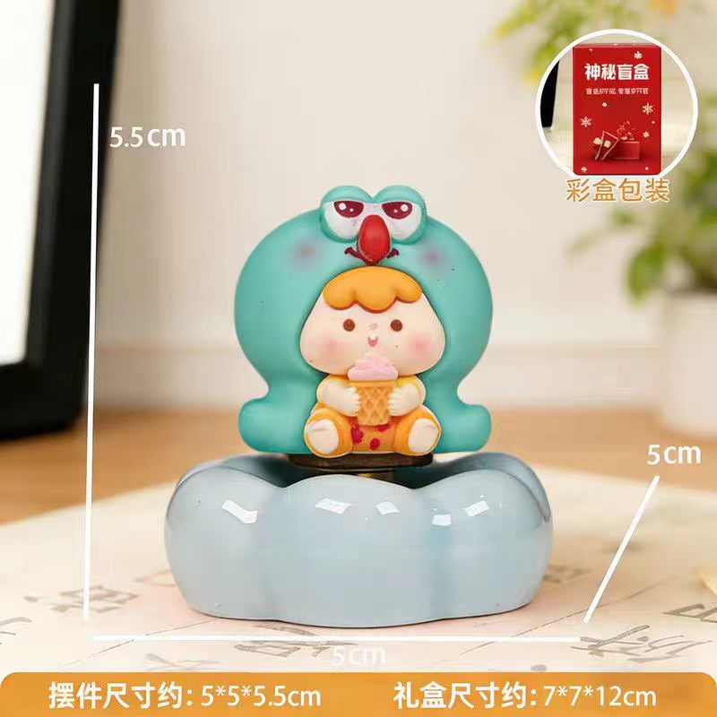 Kawaii Ice Cream Girl Figurine on Rotating Cloud Base — Pineapple, Pink Star & Bear Costume, 3 Styles