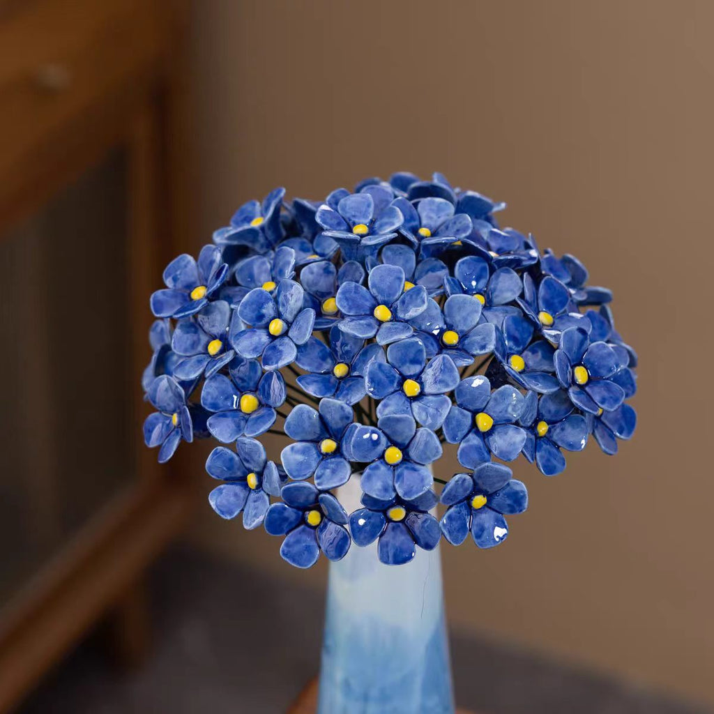 Jingdezhen Ceramic Forget-Me-Not Ball — Cobalt Blue, 30+ Hand-Sculpted Porcelain Blooms