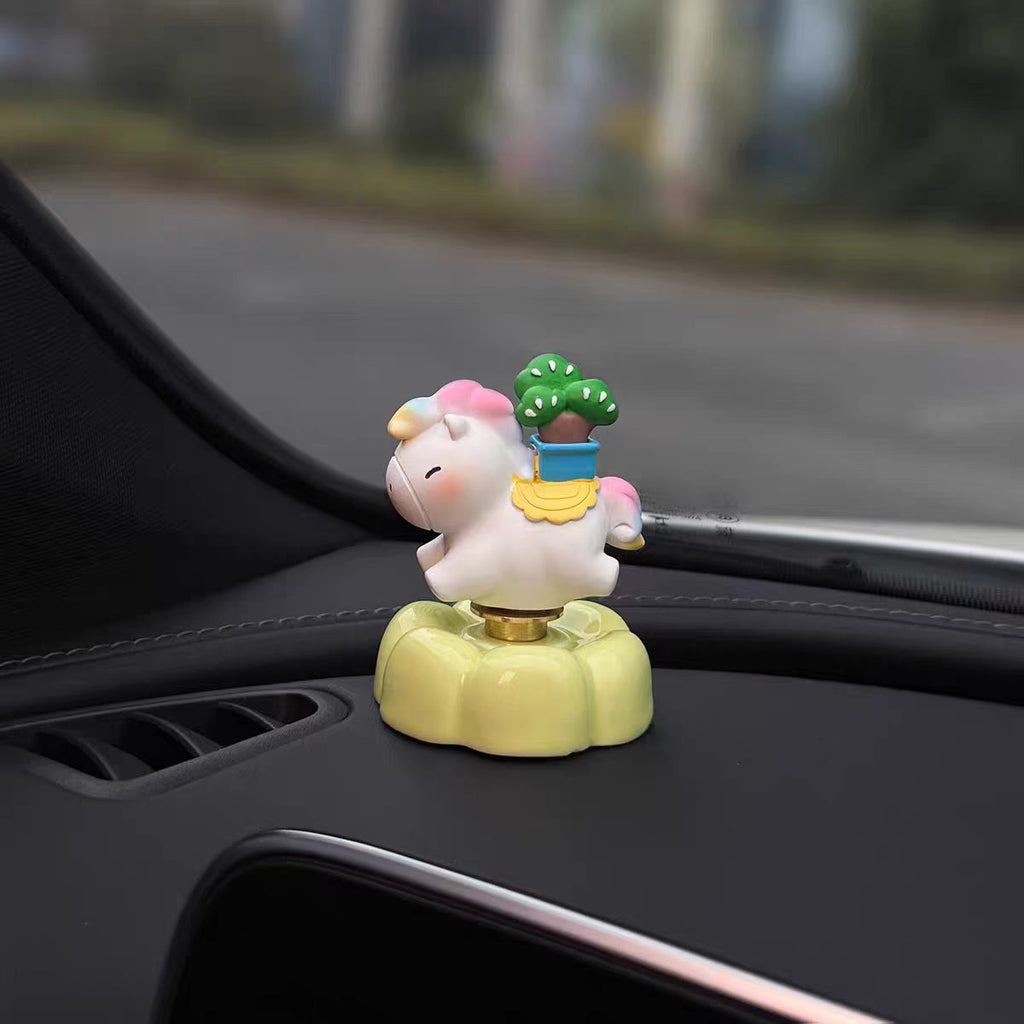 Cute Unicorn Bobblehead Car Dashboard Figurine — Fortune & Flower Pumpkin Base Series
