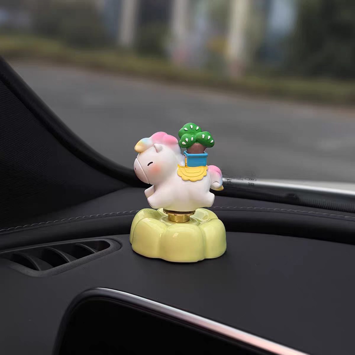 Cute Unicorn Bobblehead Car Dashboard Figurine — Fortune & Flower Pumpkin Base Series