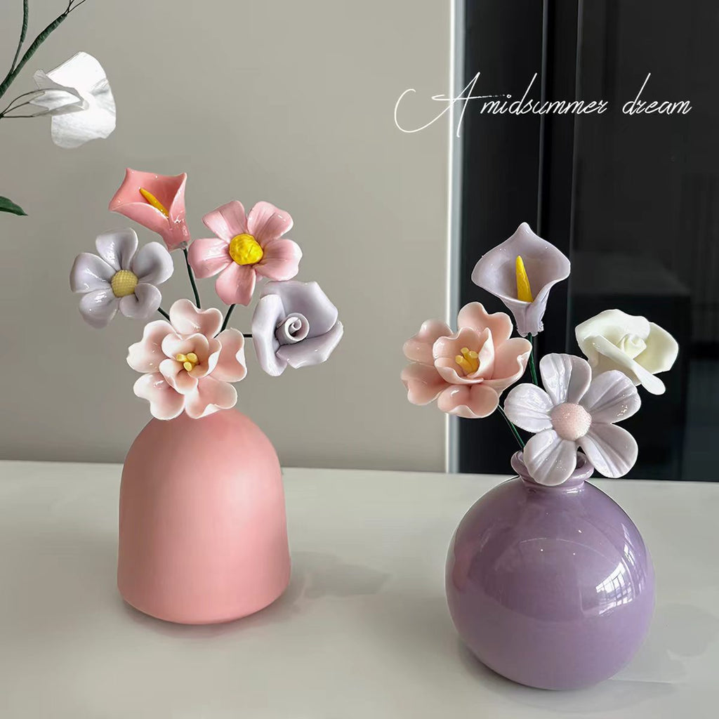 Jingdezhen Ceramic Calla Lily & Daisy Mixed Bouquet Vase — Handcrafted Porcelain Flower Decor