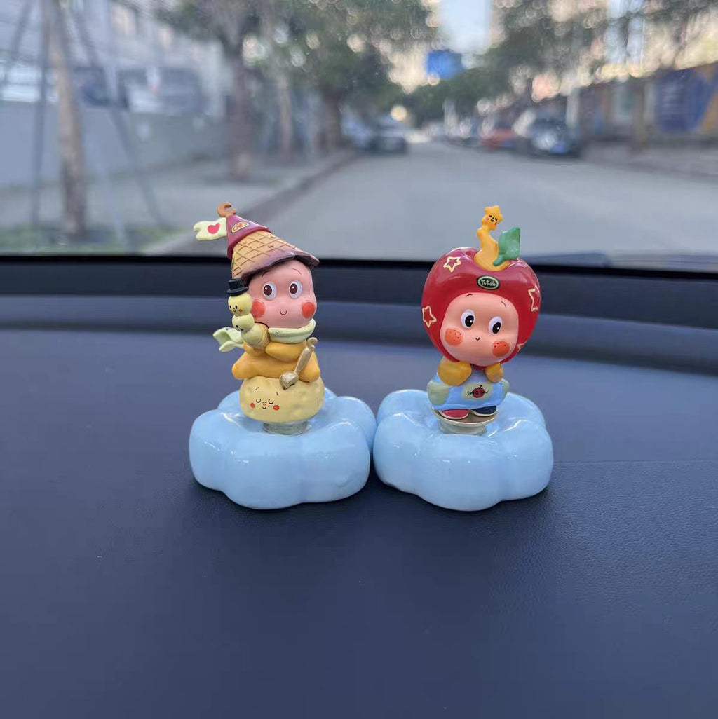 Kawaii Cartoon Elf Car Dashboard Figurine on Rotating Cloud Base — 6 Characters