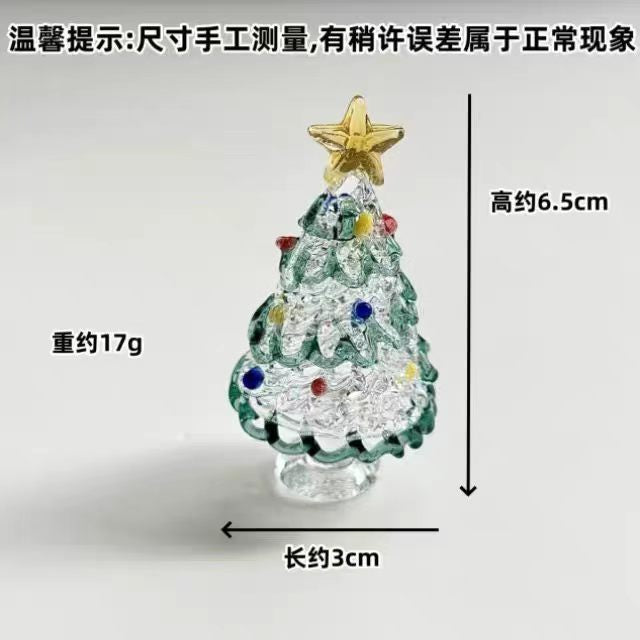 Crystal Glass Christmas Tree Figurine on Ceramic Base — 4 Colours, Car Dashboard & Desk Decor, 6.5cm