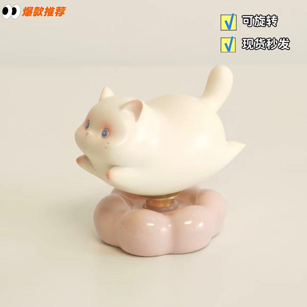 Chubby Cat Spinning Bobblehead Figurine — Donut Base & Cloud Base Desk Decor 「猫猫摇摇乐」